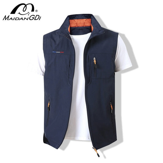 969696  yuhuv test MAIDANGDI Men's Waistcoat  Jackets Vest 2021 Summer New Solid Color Stand Collar  Climbing Hiking Work Sleeveless With Pocket yuhuv test ajađ.