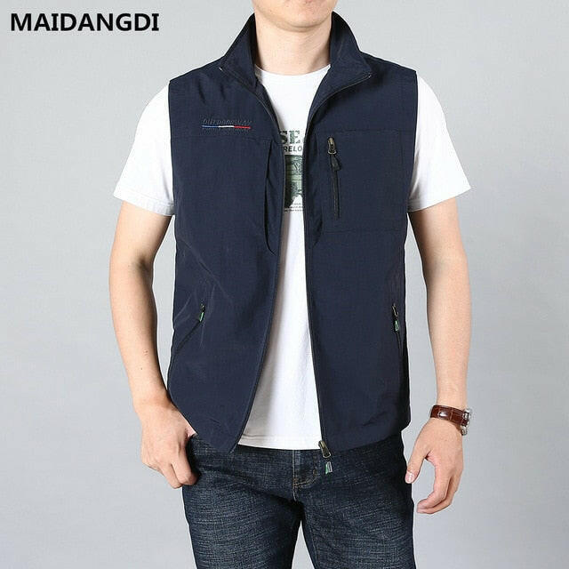 MAIDANGDI Men's Waistcoat  Jackets Vest 2021 Summer New Solid Color Stand Collar  Climbing Hiking Work Sleeveless With Pocket yuhuv test  yuhuv test022.