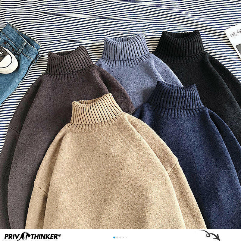 Privathinker Winter Warm Men's Turtleneck Sweaters Solid Color Korean Man Casual Knitter Pullovers 2020 Harajuku Male Sweaters yuhuv test  yuhuv test022.