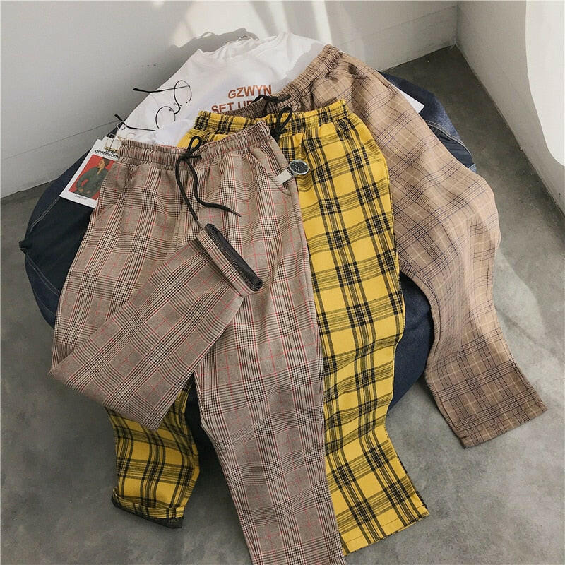 Privathinker Men Women Korean Black Plaid Casual Pants 2021 Mens Streetwear Harem Pants Male Checkered Trousers Plus Size yuhuv test  yuhuv test022.