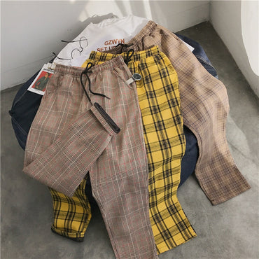 969696  yuhuv test Privathinker Men Women Korean Black Plaid Casual Pants 2021 Mens Streetwear Harem Pants Male Checkered Trousers Plus Size yuhuv test aja.