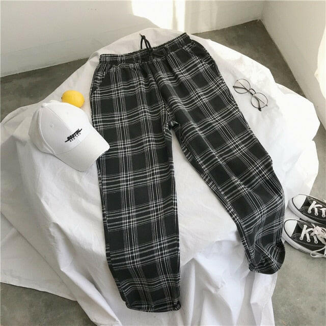 Privathinker Men Women Korean Black Plaid Casual Pants 2021 Mens Streetwear Harem Pants Male Checkered Trousers Plus Size yuhuv test  yuhuv test022.