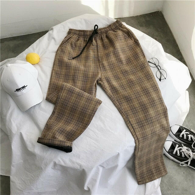 Privathinker Men Women Korean Black Plaid Casual Pants 2021 Mens Streetwear Harem Pants Male Checkered Trousers Plus Size yuhuv test  yuhuv test022.