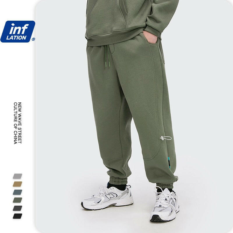 INFLATION Fleece Loose Fit Men Sweatpant In Pure Color 2020 Winter Elastic Waist Sweatpant Streetwear Men Outdoor Pants 3206W yuhuv test  yuhuv test022.