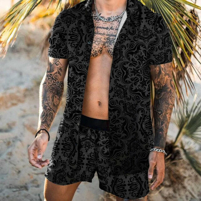 NEW Men Hawaiian Sets Printing 2021 Summer Short Sleeve Button Shirt Beach Shorts Streetwear Casual Mens Suit 2 Pieces INCERUNơ' yuhuv test3333 yuhuv test.