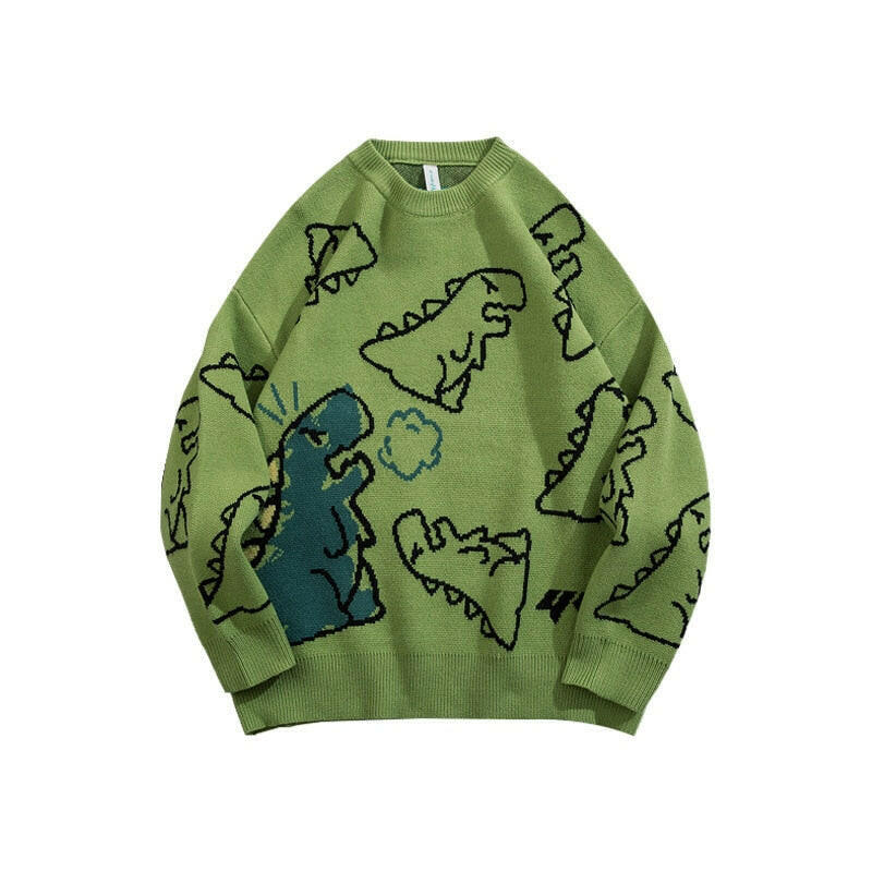 Sweater Men Harajuku Fashion Knitted Hip Hop Streetwear Dinosaur Cartoon Pullover O-neck Oversize Casual Couple Male Sweaters yuhuv test  yuhuv test022.