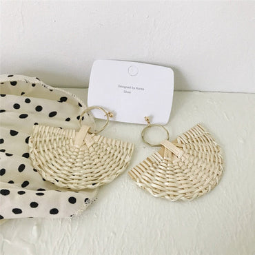 NEW Korea Bamboo Wooden Straw Weave Rattan Knit Vine Geometric Circle Triangle Long Drop Earrings for Women Girl Beach Jewelry yuhuv test  yuhuv test022.