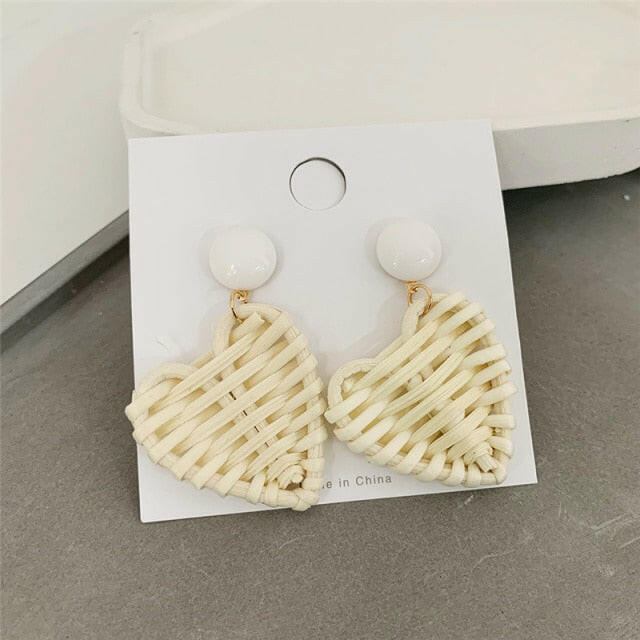 NEW Korea Bamboo Wooden Straw Weave Rattan Knit Vine Geometric Circle Triangle Long Drop Earrings for Women Girl Beach Jewelry yuhuv test  yuhuv test022.