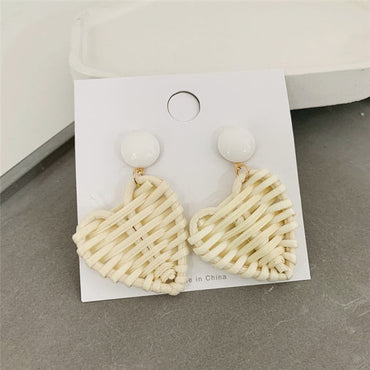 NEW Korea Bamboo Wooden Straw Weave Rattan Knit Vine Geometric Circle Triangle Long Drop Earrings for Women Girl Beach Jewelry yuhuv test  yuhuv test022.