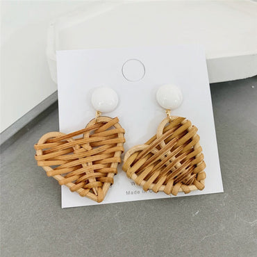 NEW Korea Bamboo Wooden Straw Weave Rattan Knit Vine Geometric Circle Triangle Long Drop Earrings for Women Girl Beach Jewelryơ' yuhuv test3333 yuhuv testkk.