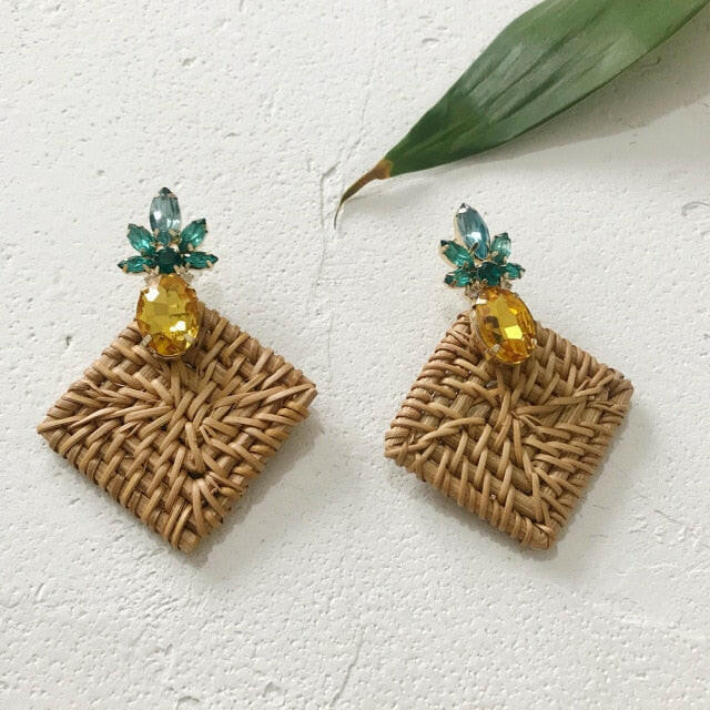 NEW Korea Bamboo Wooden Straw Weave Rattan Knit Vine Geometric Circle Triangle Long Drop Earrings for Women Girl Beach Jewelry yuhuv test  yuhuv test022.