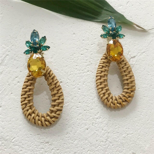 NEW Korea Bamboo Wooden Straw Weave Rattan Knit Vine Geometric Circle Triangle Long Drop Earrings for Women Girl Beach Jewelry yuhuv test  yuhuv test022.