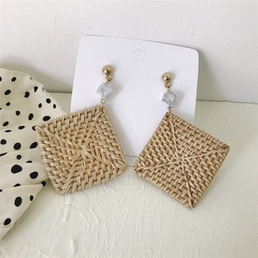 NEW Korea Bamboo Wooden Straw Weave Rattan Knit Vine Geometric Circle Triangle Long Drop Earrings for Women Girl Beach Jewelryơ' yuhuv test3333 yuhuv testkk.