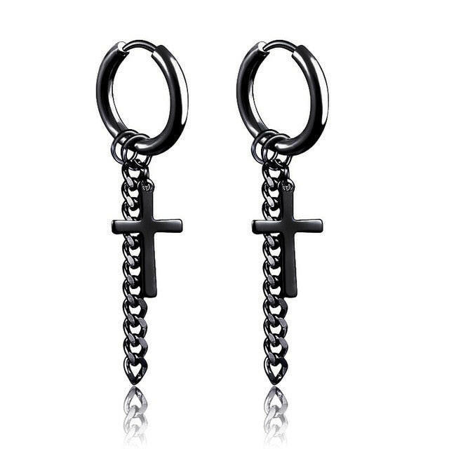 New Popular 1Pair Stainless Steel Ear Stud/Ear Clip Dangle Earrings For Men/Women Punk Black Piercing Fake Earrings Jewelry Gift xccscss.