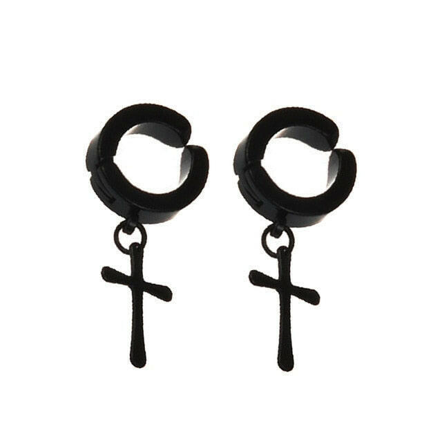 New Popular 1Pair Stainless Steel Ear Stud/Ear Clip Dangle Earrings For Men/Women Punk Black Piercing Fake Earrings Jewelry Gift xccscss.