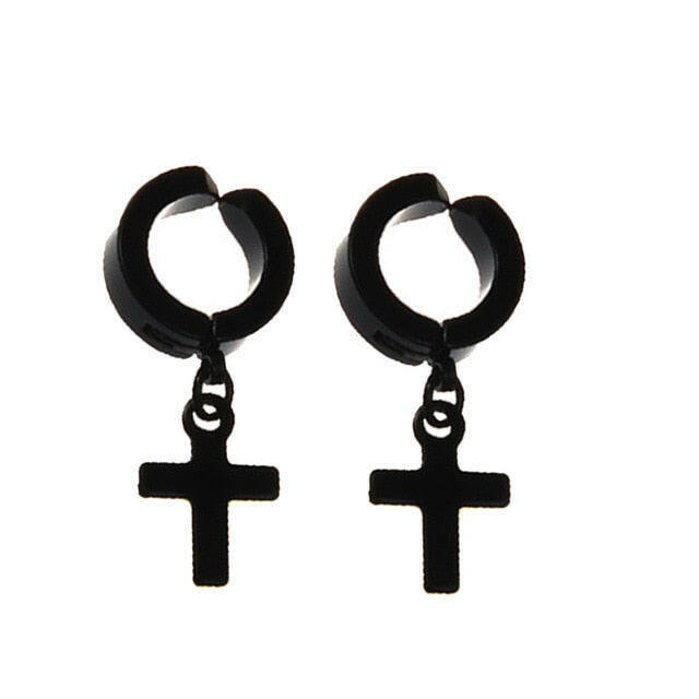 New Popular 1Pair Stainless Steel Ear Stud/Ear Clip Dangle Earrings For Men/Women Punk Black Piercing Fake Earrings Jewelry Gift xccscss.