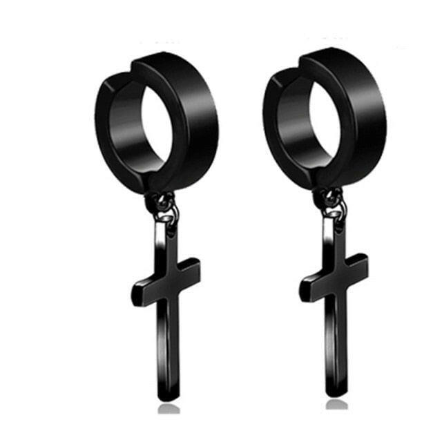 New Popular 1Pair Stainless Steel Ear Stud/Ear Clip Dangle Earrings For Men/Women Punk Black Piercing Fake Earrings Jewelry Gift xccscss.