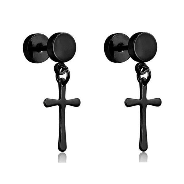 New Popular 1Pair Stainless Steel Ear Stud/Ear Clip Dangle Earrings For Men/Women Punk Black Piercing Fake Earrings Jewelry Gift xccscss.