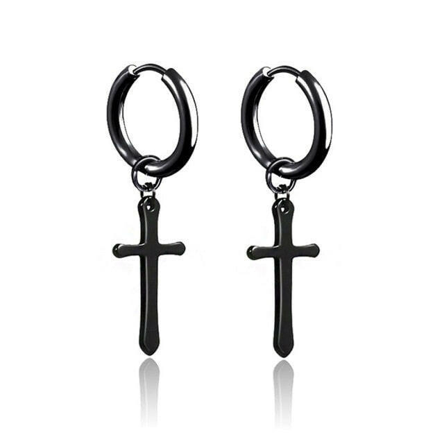 New Popular 1Pair Stainless Steel Ear Stud/Ear Clip Dangle Earrings For Men/Women Punk Black Piercing Fake Earrings Jewelry Gift xccscss.