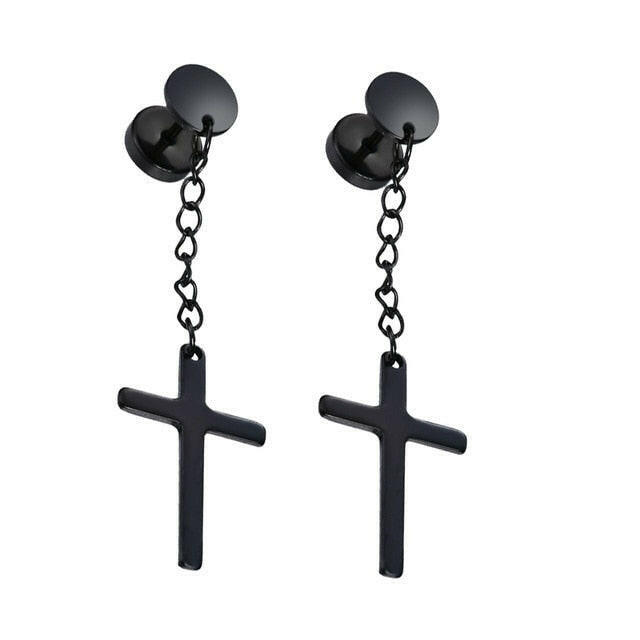 New Popular 1Pair Stainless Steel Ear Stud/Ear Clip Dangle Earrings For Men/Women Punk Black Piercing Fake Earrings Jewelry Gift xccscss.