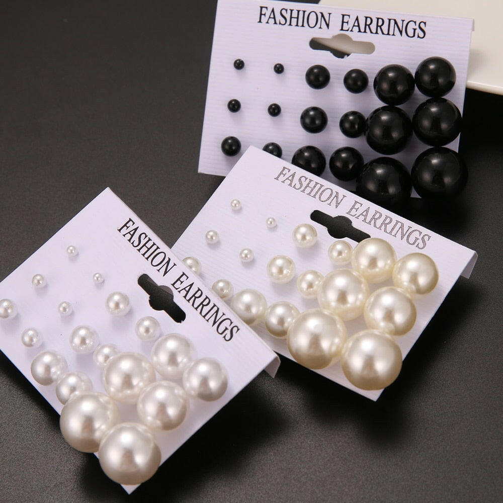 IPARAM 2021 Fashion Oversized Pearl Earrings Set Korean Black White Beige Pearl Earrings Statement Women Wedding Jewelry Gifts yuhuv test  yuhuv test022.