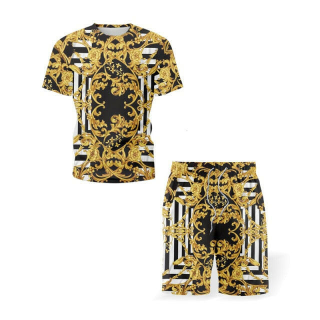 Mens Sets Retro Ethnic Style Summer Clothes Short Sleeve T-Shirt and Shorts Suit Arbitrary Match 2021 New Chic Two Piece Set Men yuhuv test  yuhuv test022.