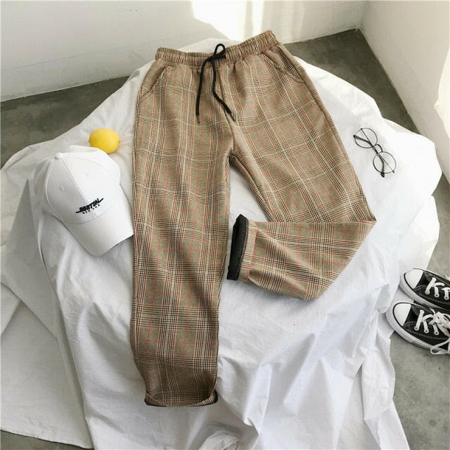 Privathinker Men Women Korean Black Plaid Casual Pants 2021 Mens Streetwear Harem Pants Male Checkered Trousers Plus Size yuhuv test  yuhuv test022.