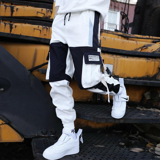 Hip Hop Ribbons Cargo Pants Men Joggers Pants Mens Streetwear Military Pants 2020 Fashion Male Elastic Waist Pant Cotton Blackơ' yuhuv test3333 yuhuv test.