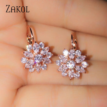 ZAKOL Fashion Rose Gold Color Hoop Earrings Flower Cluster Clear Crystal Zirconia Earring for Women Jewelry Brincos FSEP609ơ' yuhuv test3333 yuhuv testkk.