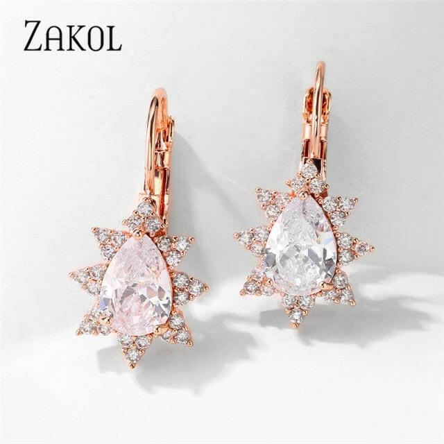 ZAKOL Fashion Rose Gold Color Hoop Earrings Flower Cluster Clear Crystal Zirconia Earring for Women Jewelry Brincos FSEP609 yuhuv test  yuhuv test022.