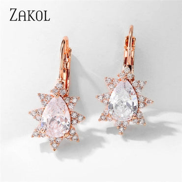 ZAKOL Fashion Rose Gold Color Hoop Earrings Flower Cluster Clear Crystal Zirconia Earring for Women Jewelry Brincos FSEP609ơ' yuhuv test3333 yuhuv testkk.