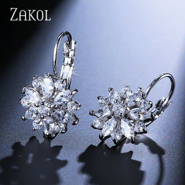 ZAKOL Fashion Rose Gold Color Hoop Earrings Flower Cluster Clear Crystal Zirconia Earring for Women Jewelry Brincos FSEP609ơ' yuhuv test3333 yuhuv testkk.