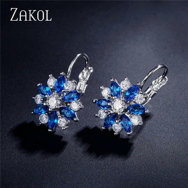 ZAKOL Fashion Rose Gold Color Hoop Earrings Flower Cluster Clear Crystal Zirconia Earring for Women Jewelry Brincos FSEP609 yuhuv test  yuhuv test022.