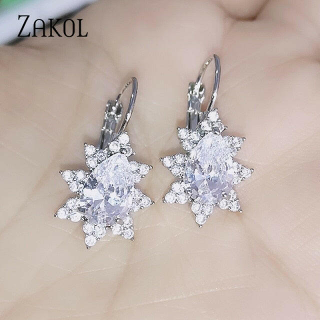 ZAKOL Fashion Rose Gold Color Hoop Earrings Flower Cluster Clear Crystal Zirconia Earring for Women Jewelry Brincos FSEP609 yuhuv test  yuhuv test022.