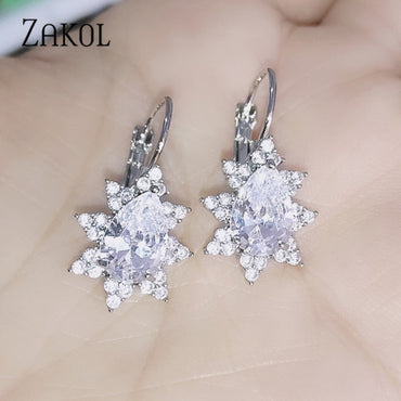 ZAKOL Fashion Rose Gold Color Hoop Earrings Flower Cluster Clear Crystal Zirconia Earring for Women Jewelry Brincos FSEP609ơ' yuhuv test3333 yuhuv testkk.