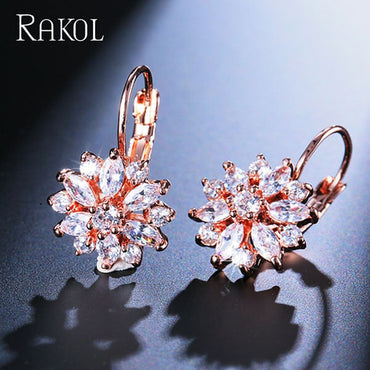 ZAKOL Fashion Rose Gold Color Hoop Earrings Flower Cluster Clear Crystal Zirconia Earring for Women Jewelry Brincos FSEP609ơ' yuhuv test3333 yuhuv testkk.