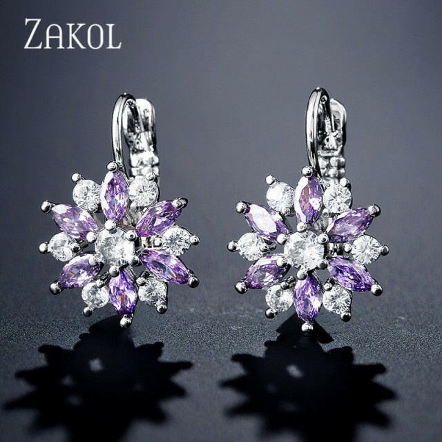 ZAKOL Fashion Rose Gold Color Hoop Earrings Flower Cluster Clear Crystal Zirconia Earring for Women Jewelry Brincos FSEP609 yuhuv test  yuhuv test022.