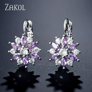 ZAKOL Fashion Rose Gold Color Hoop Earrings Flower Cluster Clear Crystal Zirconia Earring for Women Jewelry Brincos FSEP609ơ' yuhuv test3333 yuhuv testkk.