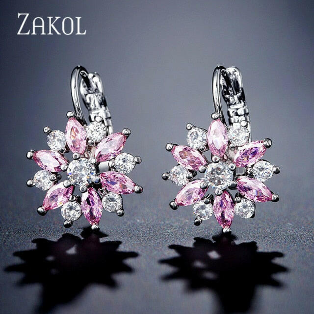 ZAKOL Fashion Rose Gold Color Hoop Earrings Flower Cluster Clear Crystal Zirconia Earring for Women Jewelry Brincos FSEP609 yuhuv test  yuhuv test022.