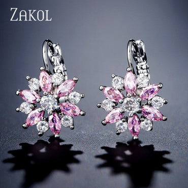 ZAKOL Fashion Rose Gold Color Hoop Earrings Flower Cluster Clear Crystal Zirconia Earring for Women Jewelry Brincos FSEP609ơ' yuhuv test3333 yuhuv testkk.