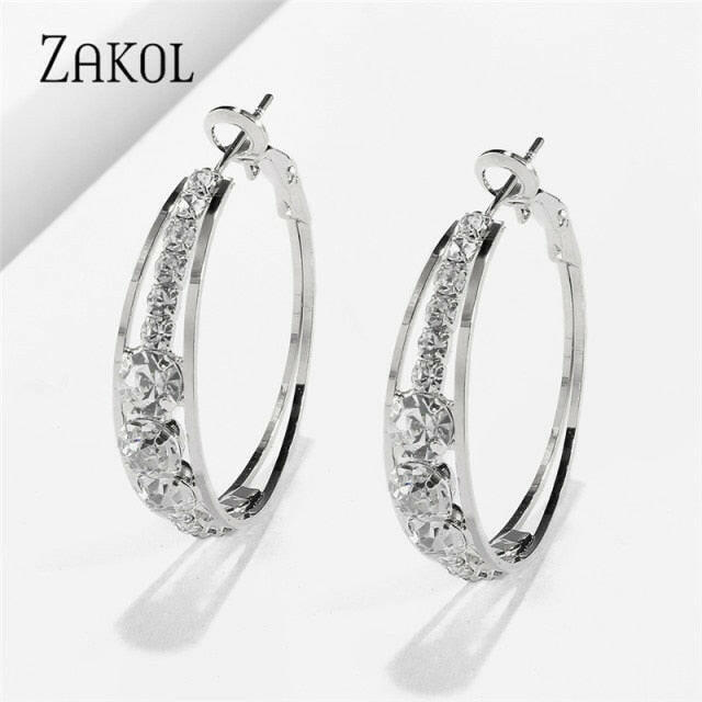 ZAKOL Fashion Rose Gold Color Hoop Earrings Flower Cluster Clear Crystal Zirconia Earring for Women Jewelry Brincos FSEP609 yuhuv test  yuhuv test022.