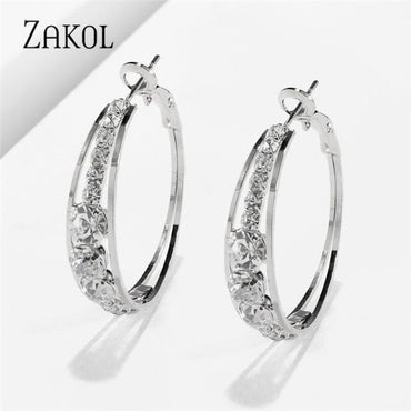 ZAKOL Fashion Rose Gold Color Hoop Earrings Flower Cluster Clear Crystal Zirconia Earring for Women Jewelry Brincos FSEP609ơ' yuhuv test3333 yuhuv testkk.