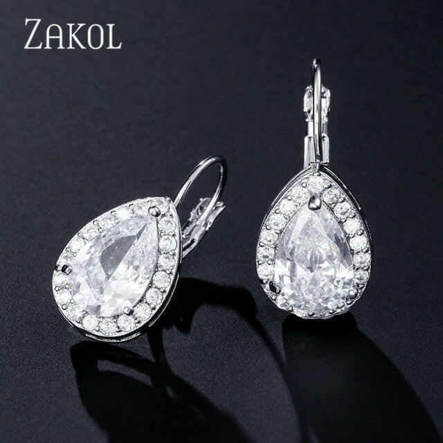 ZAKOL Fashion Rose Gold Color Hoop Earrings Flower Cluster Clear Crystal Zirconia Earring for Women Jewelry Brincos FSEP609 yuhuv test  yuhuv test022.