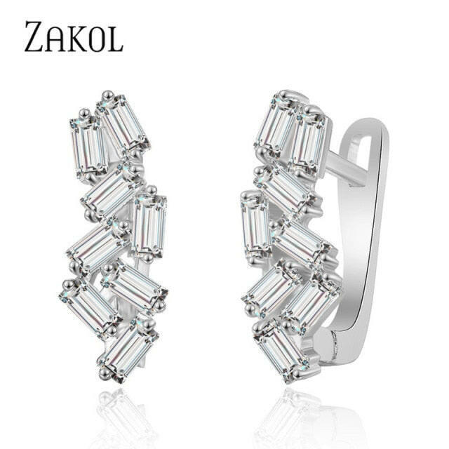 ZAKOL Fashion Rose Gold Color Hoop Earrings Flower Cluster Clear Crystal Zirconia Earring for Women Jewelry Brincos FSEP609 yuhuv test  yuhuv test022.