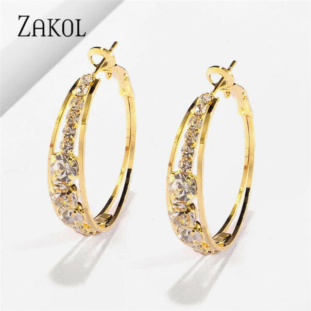 ZAKOL Fashion Rose Gold Color Hoop Earrings Flower Cluster Clear Crystal Zirconia Earring for Women Jewelry Brincos FSEP609 yuhuv test  yuhuv test022.