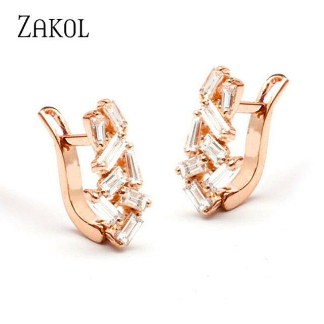 ZAKOL Fashion Rose Gold Color Hoop Earrings Flower Cluster Clear Crystal Zirconia Earring for Women Jewelry Brincos FSEP609 yuhuv test  yuhuv test022.