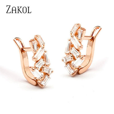 ZAKOL Fashion Rose Gold Color Hoop Earrings Flower Cluster Clear Crystal Zirconia Earring for Women Jewelry Brincos FSEP609ơ' yuhuv test3333 yuhuv testkk.