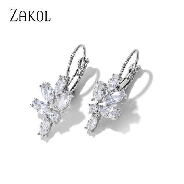 ZAKOL Fashion Rose Gold Color Hoop Earrings Flower Cluster Clear Crystal Zirconia Earring for Women Jewelry Brincos FSEP609 yuhuv test  yuhuv test022.