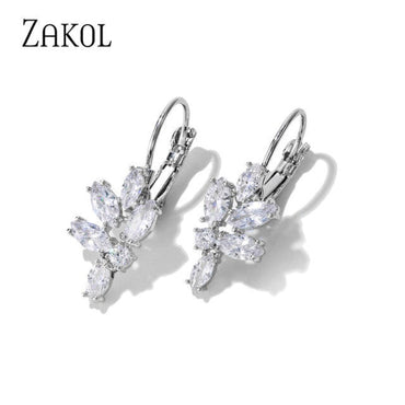 ZAKOL Fashion Rose Gold Color Hoop Earrings Flower Cluster Clear Crystal Zirconia Earring for Women Jewelry Brincos FSEP609ơ' yuhuv test3333 yuhuv testkk.