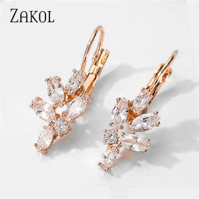 ZAKOL Fashion Rose Gold Color Hoop Earrings Flower Cluster Clear Crystal Zirconia Earring for Women Jewelry Brincos FSEP609 yuhuv test  yuhuv test022.